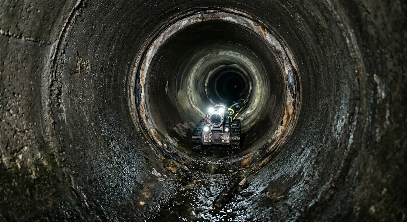 Robotic sewer camera inspecting pipe interior for Sewer Line Repair in Aubrey