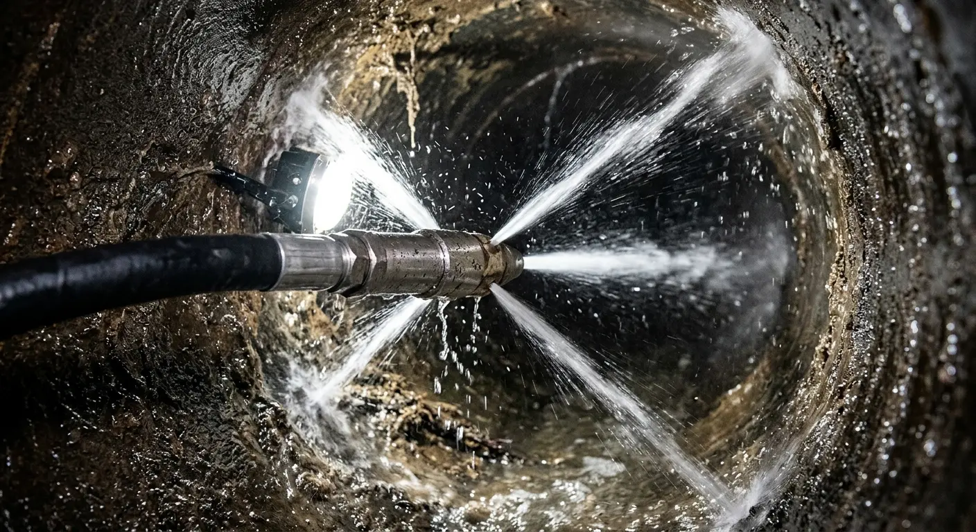High-pressure hydro jetting nozzle cleaning sewer pipe for Storm Drain Cleaning in Aubrey